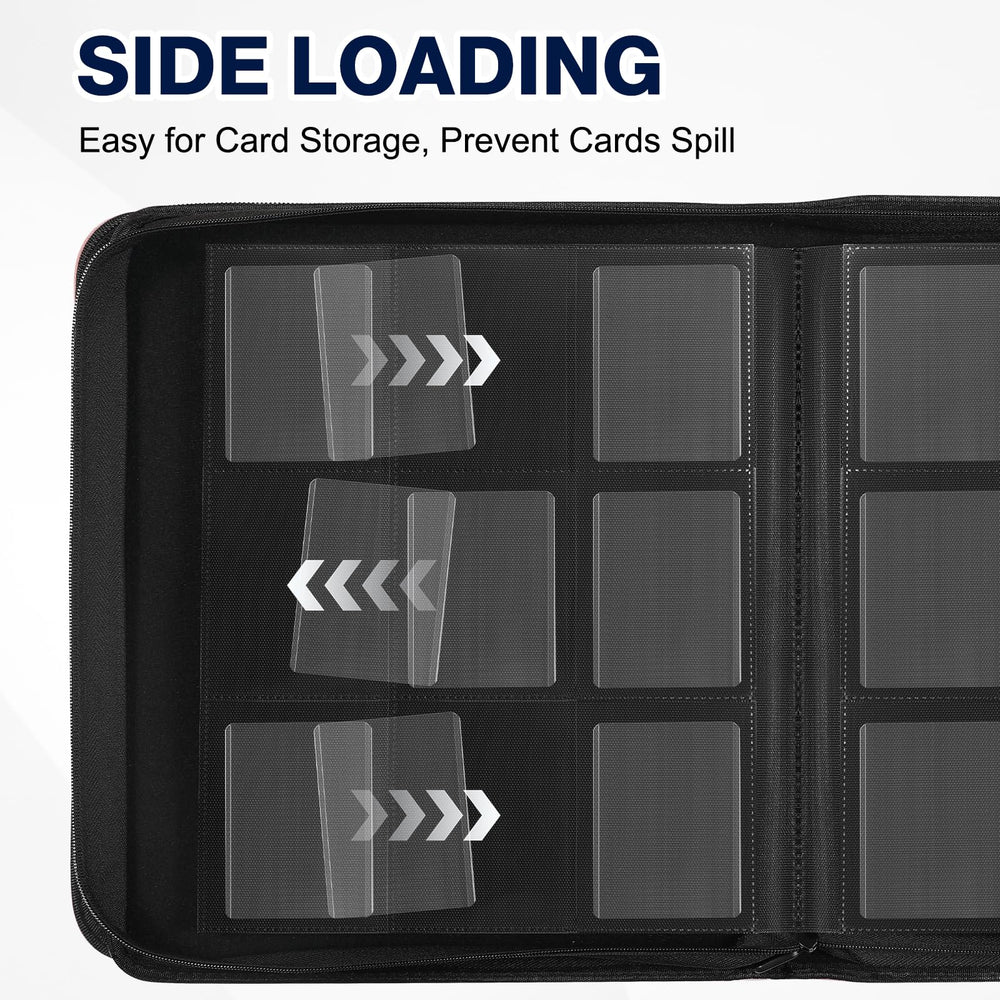 Pemocyny toploader binder zipper closure provides secure, dust-free storage.