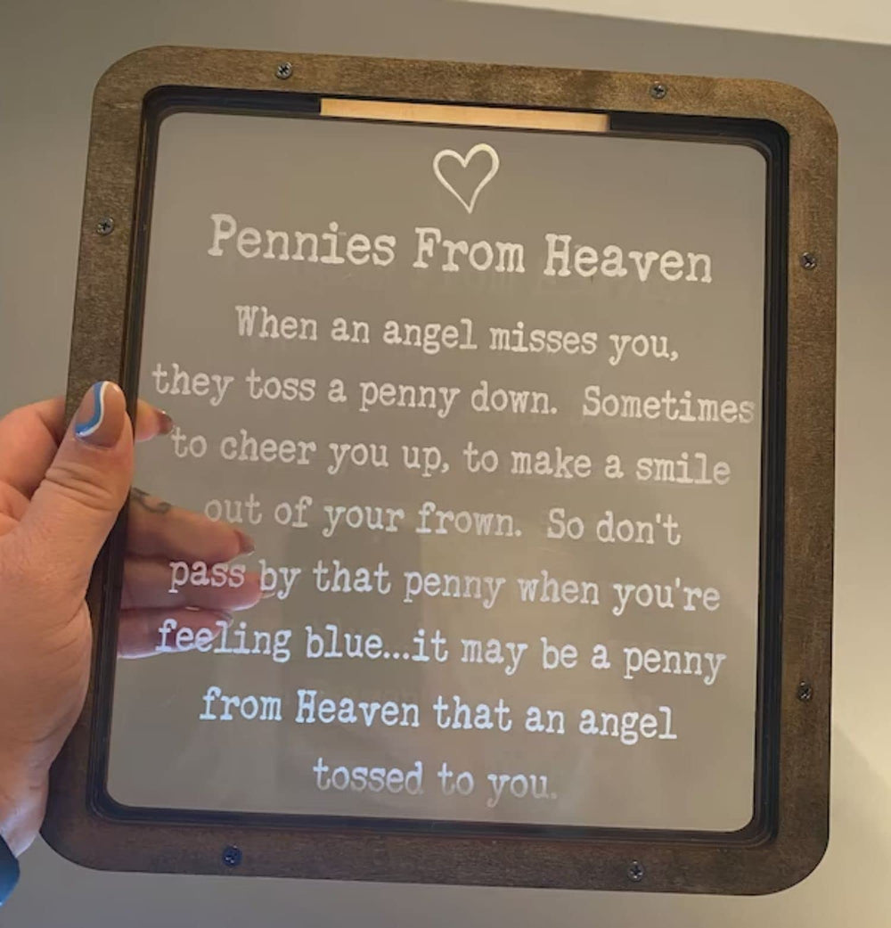 Sturdy wood frame of the Pennies From Heaven Bank highlights durable craftsmanship