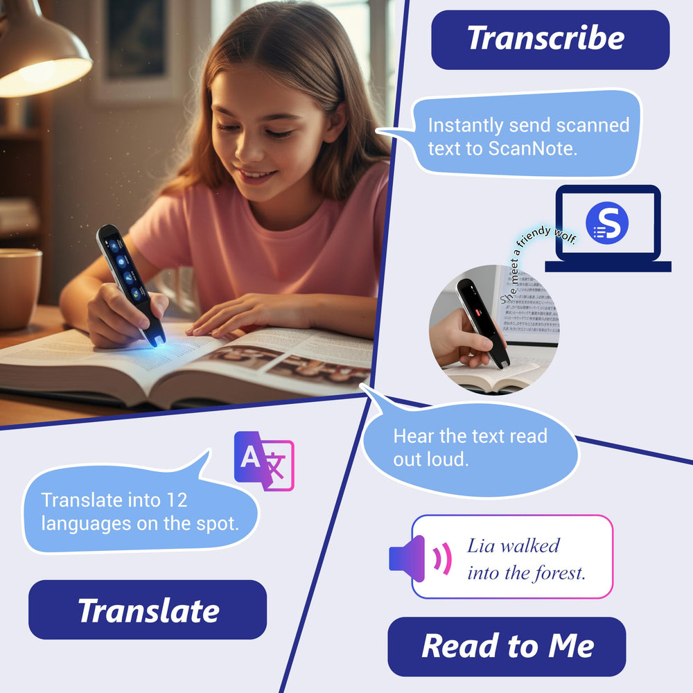 Screen on WorldPenScan AI Reader showing word explanations for quick learning