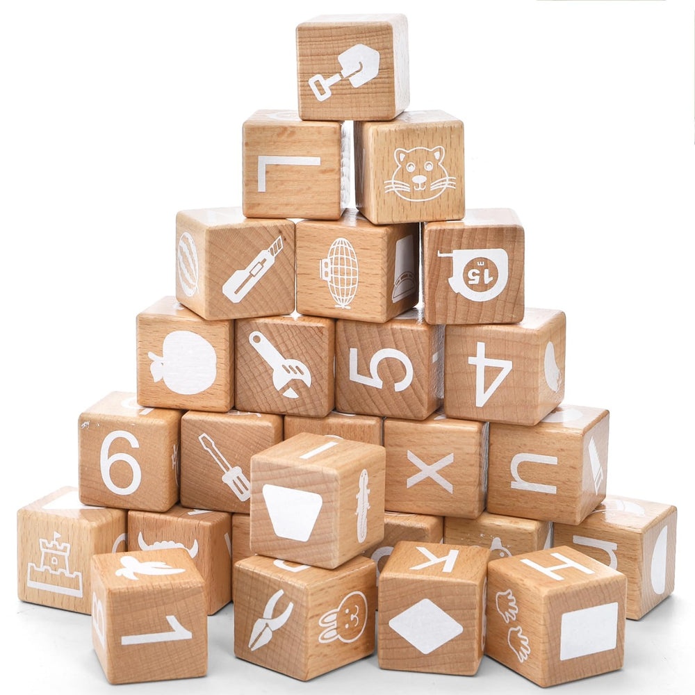 Peohud wooden alphabet blocks show capital letters clearly for early literacy learning.