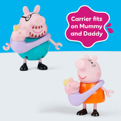 Peppa Pig Baby Evie in carrier for on-the-go pretend family moments.