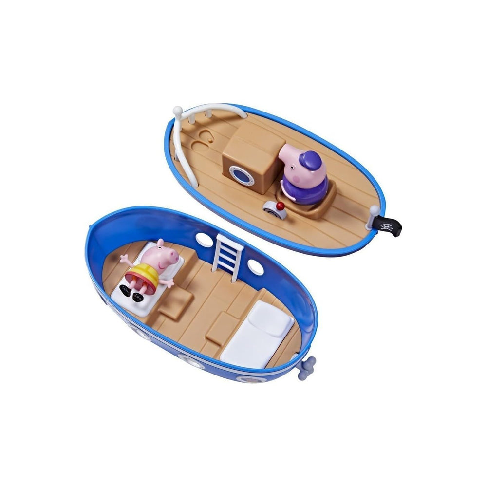 Peppa Pig figure included with Grandpa Pig’s Cabin Boat for dockside storytelling