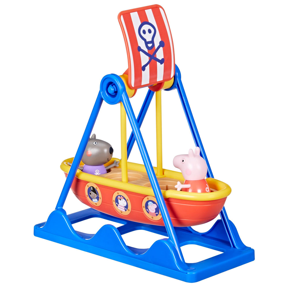 Peppa Pig pirate ride packaging showcases colorful, push-to-swing action.