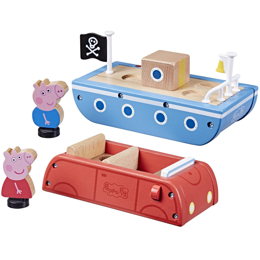 Peppa Pig wooden red car with rolling wheels for imaginative road adventures