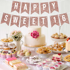 Perfect Occasion rose gold decor elevates a chic Sweet Sixteen setup.