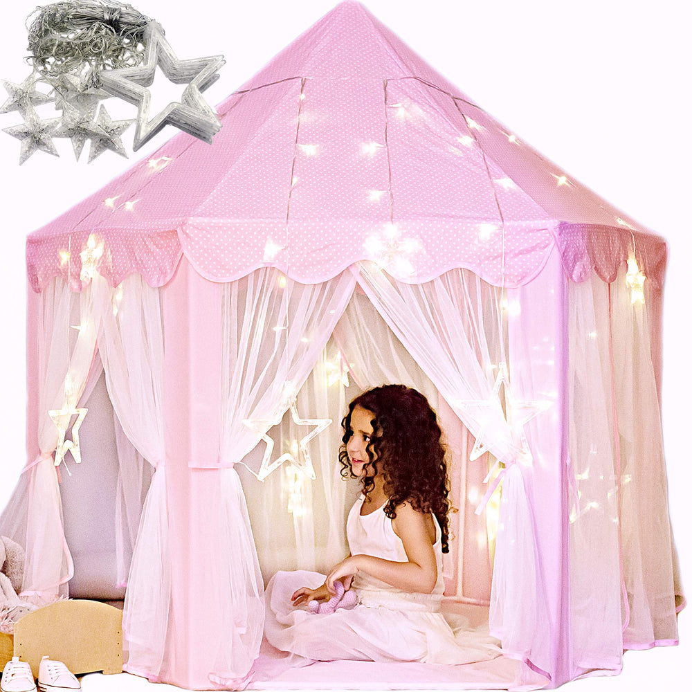 Perfectto Princess Castle Tent exterior ready for indoor pretend play.