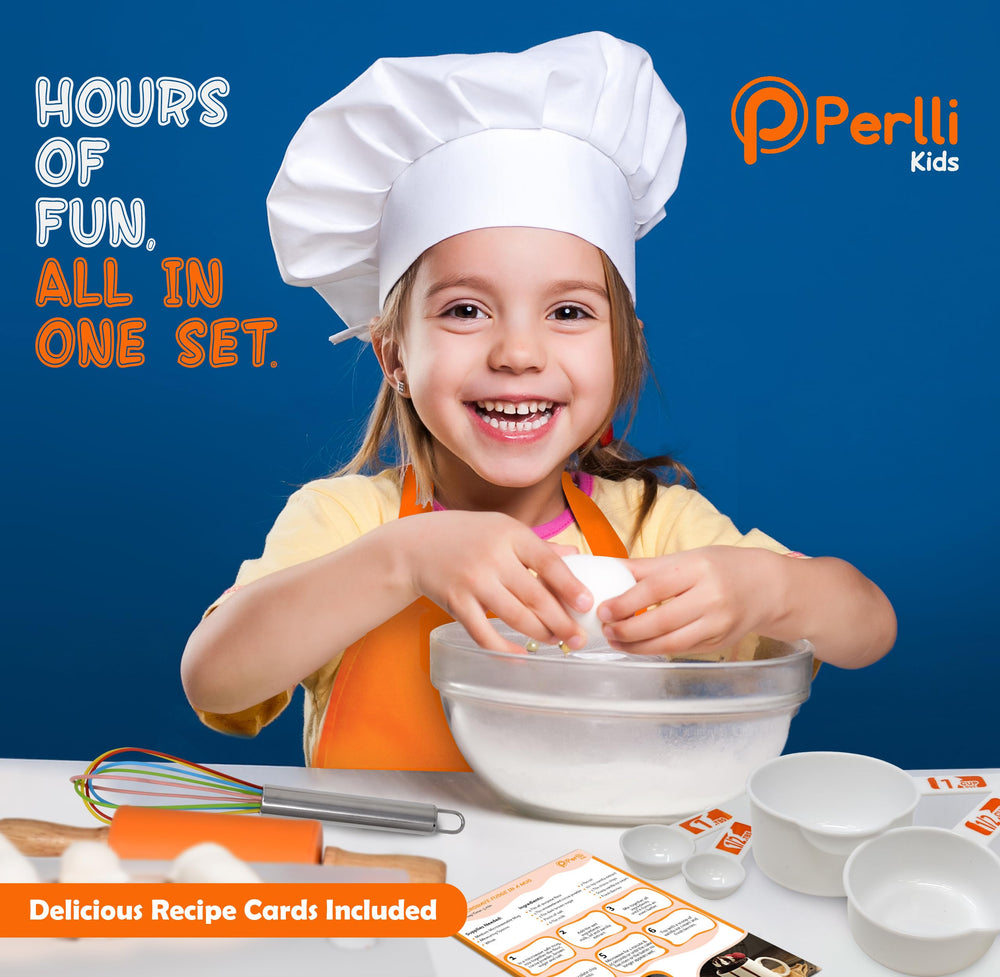 PERLLI kid-sized apron adds color and protects outfits during play cooking