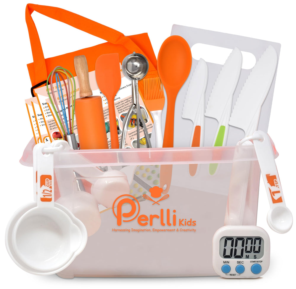 PERLLI kids real cooking set knife helps young chefs practice safe cutting skills