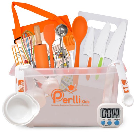 PERLLI kids real cooking set knife helps young chefs practice safe cutting skills