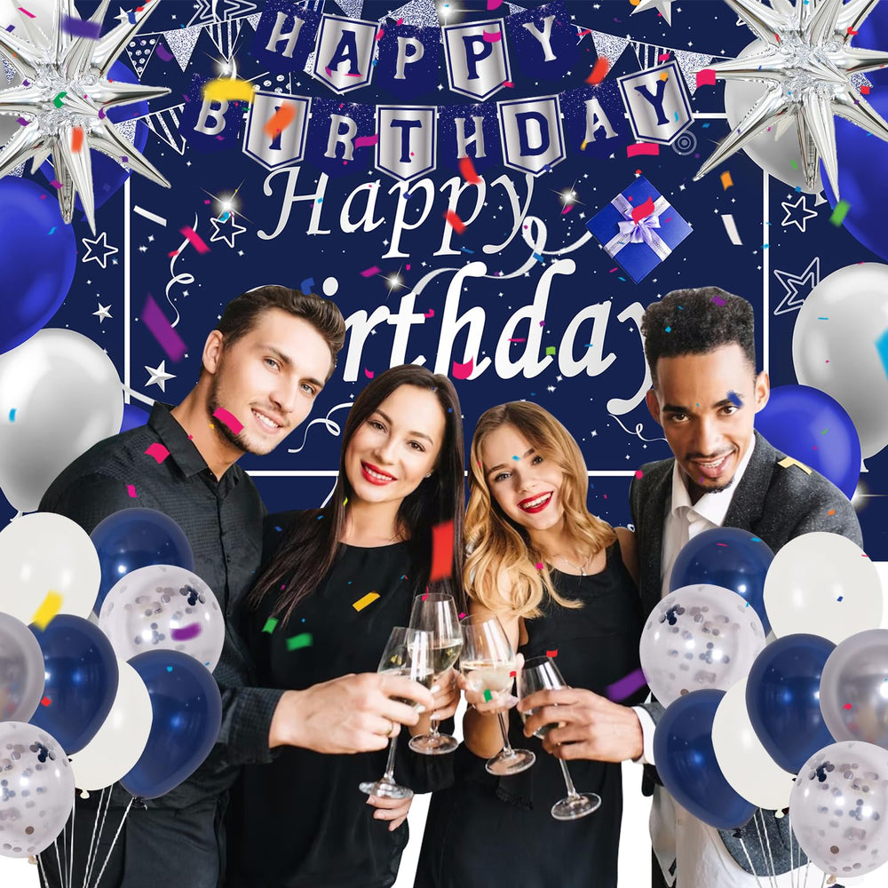 Perpetily blue and silver confetti balloons add festive sparkle for photos