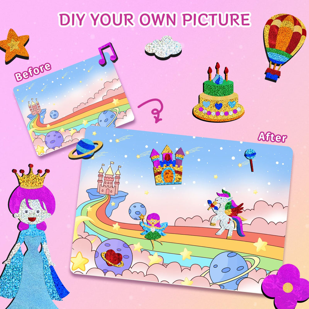 PERRYHOME Picture canvases with foil accents enhance kids' artwork.