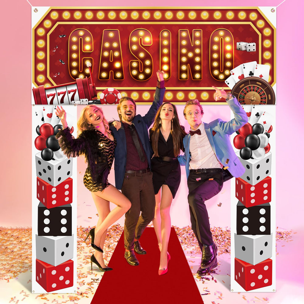 Peryiter porch signs guide guests toward the casino night vibe