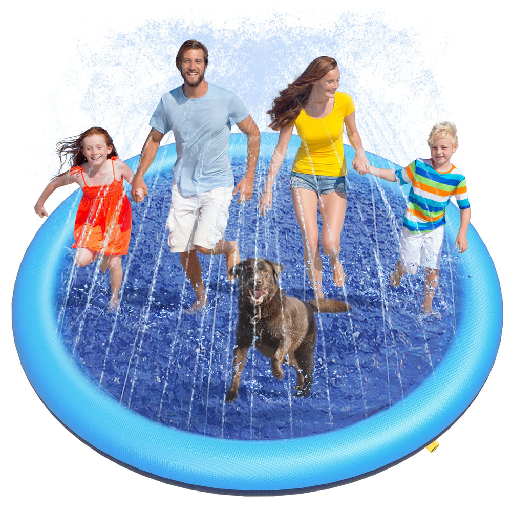 Peteast large dog splash pad 86in anti-slip bottom supports safe outdoor fun.