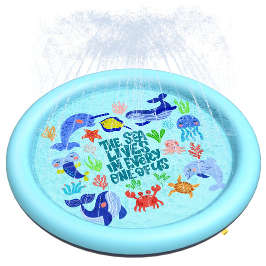 Peteast ocean-themed splash pad laid flat on grass for safe outdoor play.
