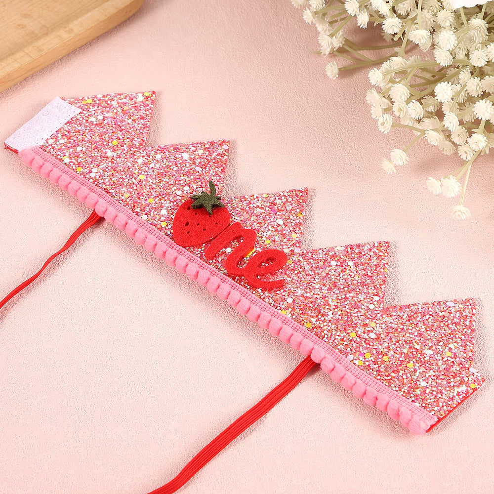 PEUTIER strawberry baby shower decor hat with soft pink lining for party styling.