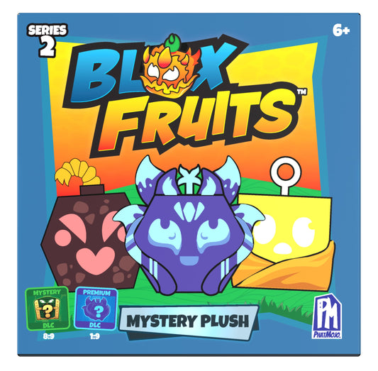 PhatMojo Blox Fruits plush surprise collectible with bright embroidery for display or gifting.