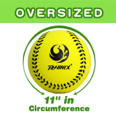 PHINIX 11-inch foam softball in green with high visibility for easy tracking.
