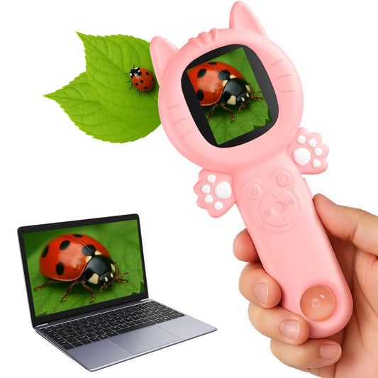 PHNIXGAM pink cat 2-in-1 microscope with compact design for on-the-go science.