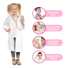 Phobby flashlight and thermometer light up for interactive diagnostic play.