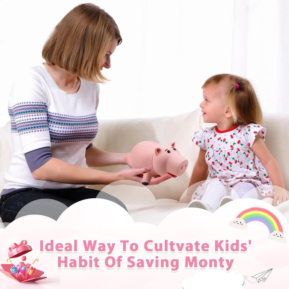 PHOCAS Hamm piggy bank side view in pink, compact desk companion