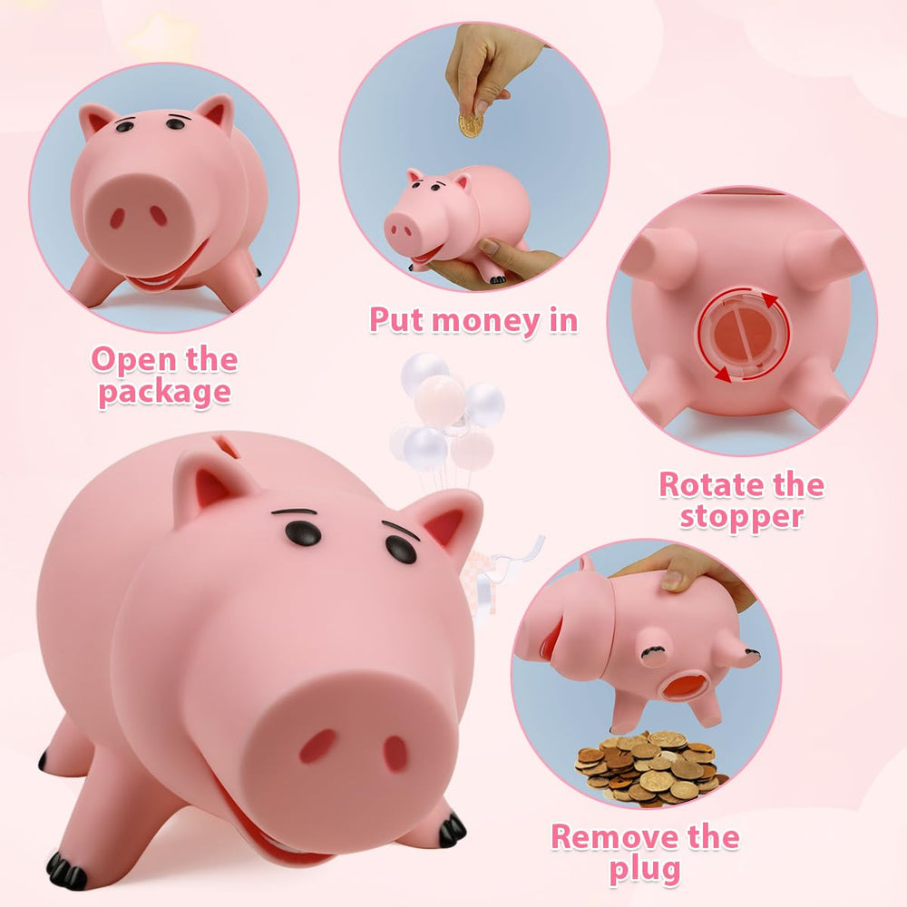PHOCAS pink piggy bank with removable lid, easy money access for kids.