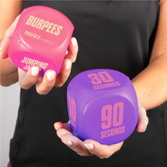 Phoenix Fitness Exercise Dice pink side view showing two-piece setup for varied routines.