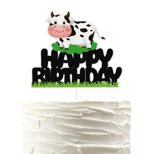 PHOHUI Have A Nice Time cow birthday topper on cake adds festive farm charm.