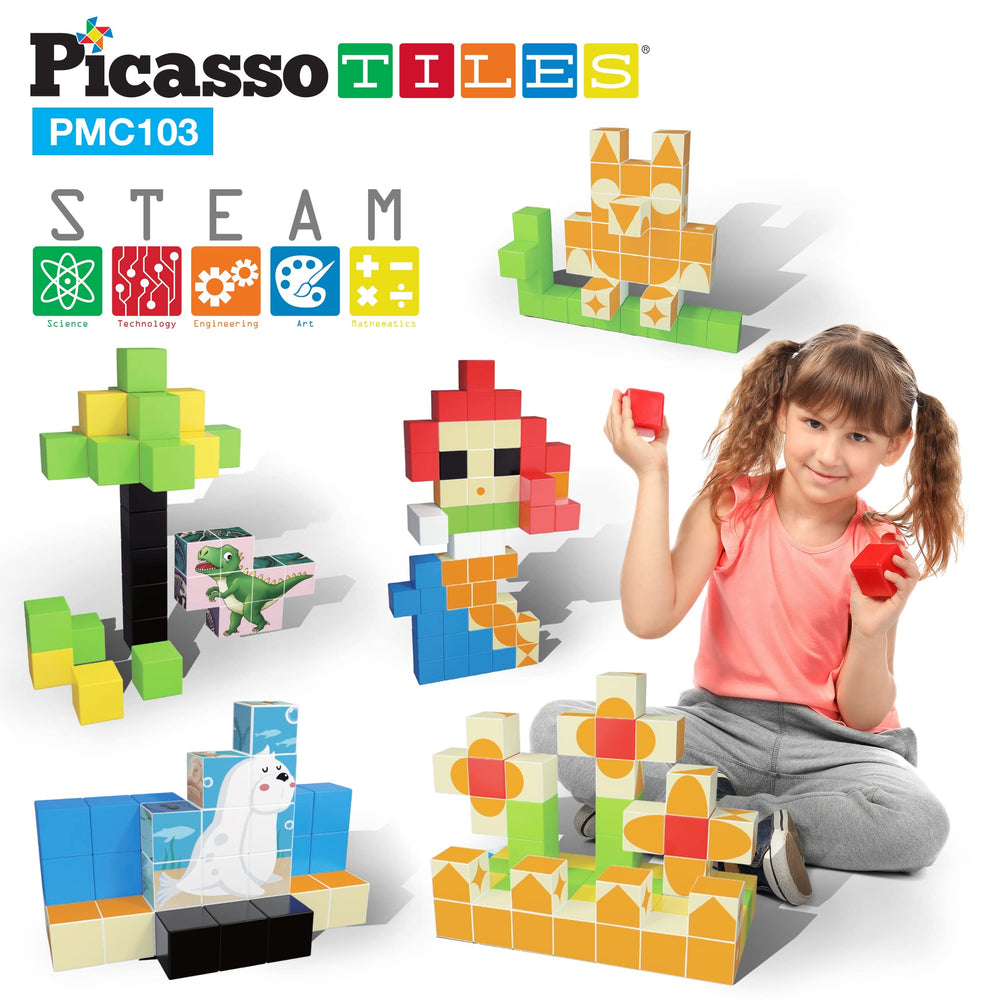 PicassoTiles 103-piece magnetic cubes for creative STEM play