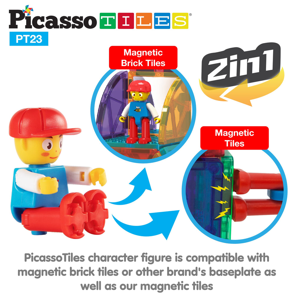 PicassoTiles compatible with magnetic tiles for extended brick-building options.