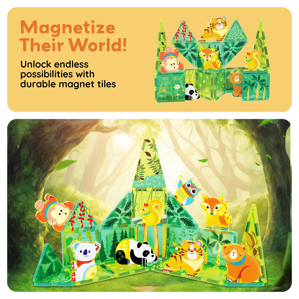 PicassoTiles monkey magnet: promotes imaginative scenarios and fine motor engagement.