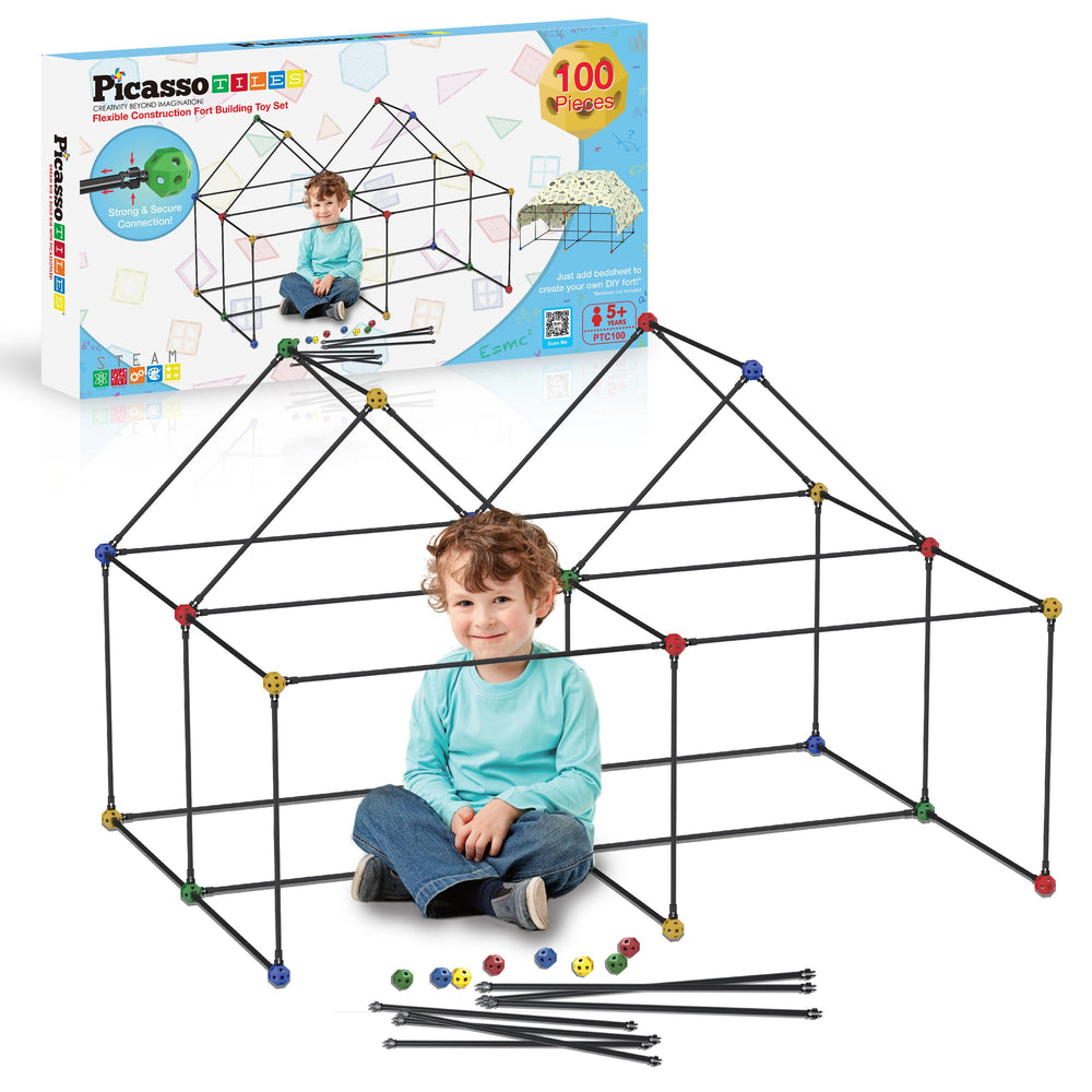 PicassoTiles fort-building kit interlocking joints enable versatile, durable fort designs for imaginative play
