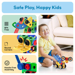 PicassoTiles PTN152 child building a structure highlights tactile, sensory play.