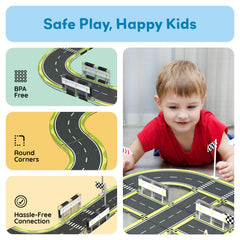 PicassoTiles race-track extension pairs with other sets for expanded construction play.