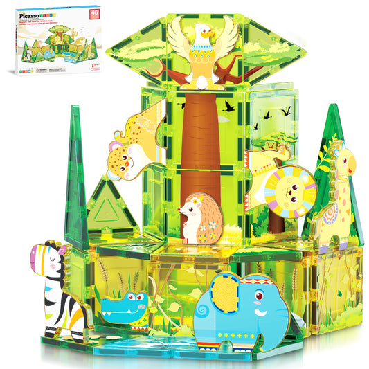 PicassoTiles safari-tiles: vibrant magnetic blocks for imaginative play