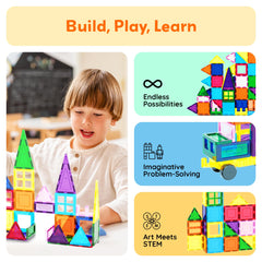 PicassoTiles smooth-edged tiles ensure safe tactile exploration.