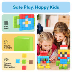 PicassoTiles storage box keeps pieces organized for quick cleanup.