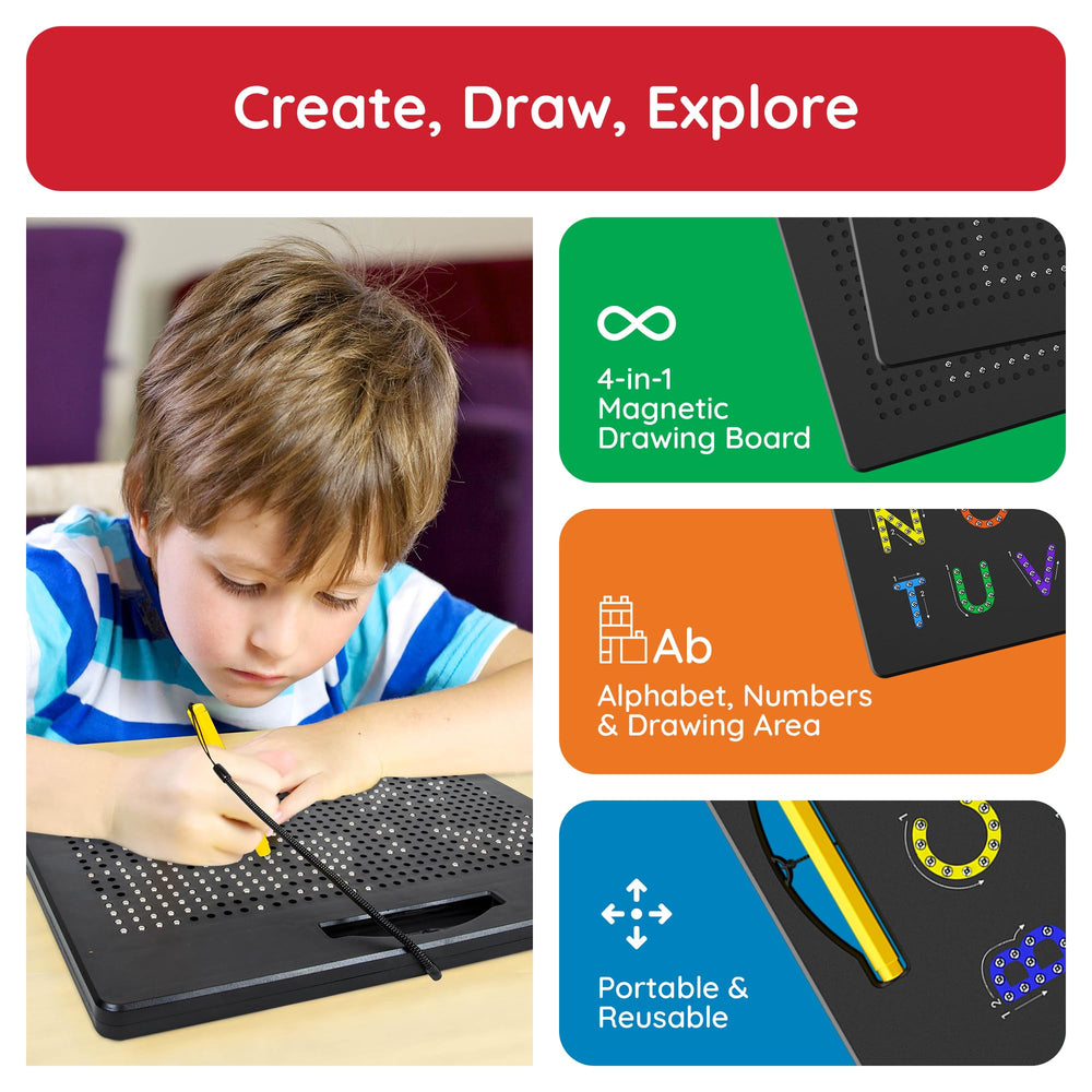PicassoTiles stylus pen included for quick, mess-free drawing and erasing.