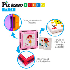 PicassoTiles windmill graphics illustrate rotating mechanism and architectural play