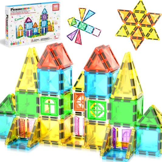 PicassoTiles 48-piece travel magnet tiles for portable, creative building on the go