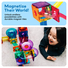 PicassoTiles 70pc U-turn funnels create dynamic marble paths.