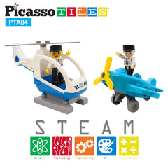PicassoTiles airplane figure enabling creative flight simulations.