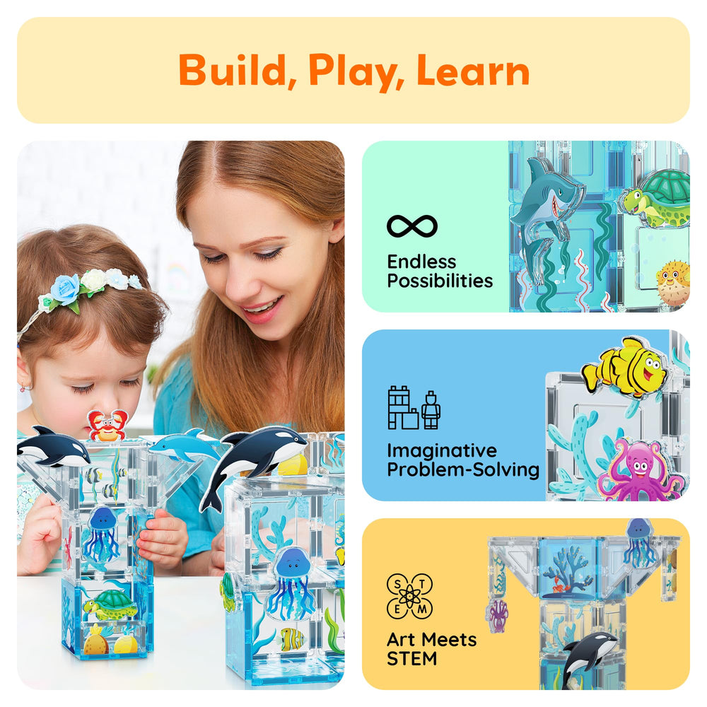 PicassoTiles aquarium dolphin figure invites imaginative adventures and STEM-inspired building.