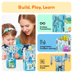 PicassoTiles aquarium dolphin figure invites imaginative adventures and STEM-inspired building.