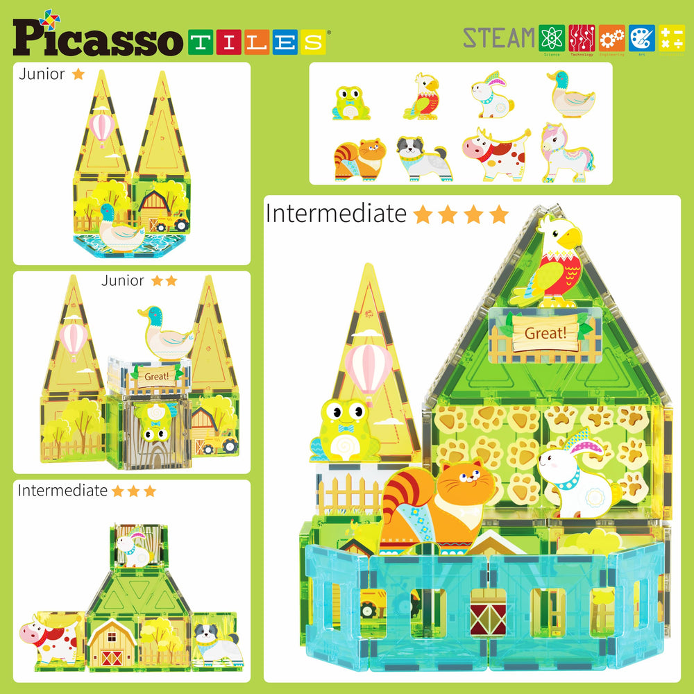 PicassoTiles barns and fences help build open spaces for pretend farms.