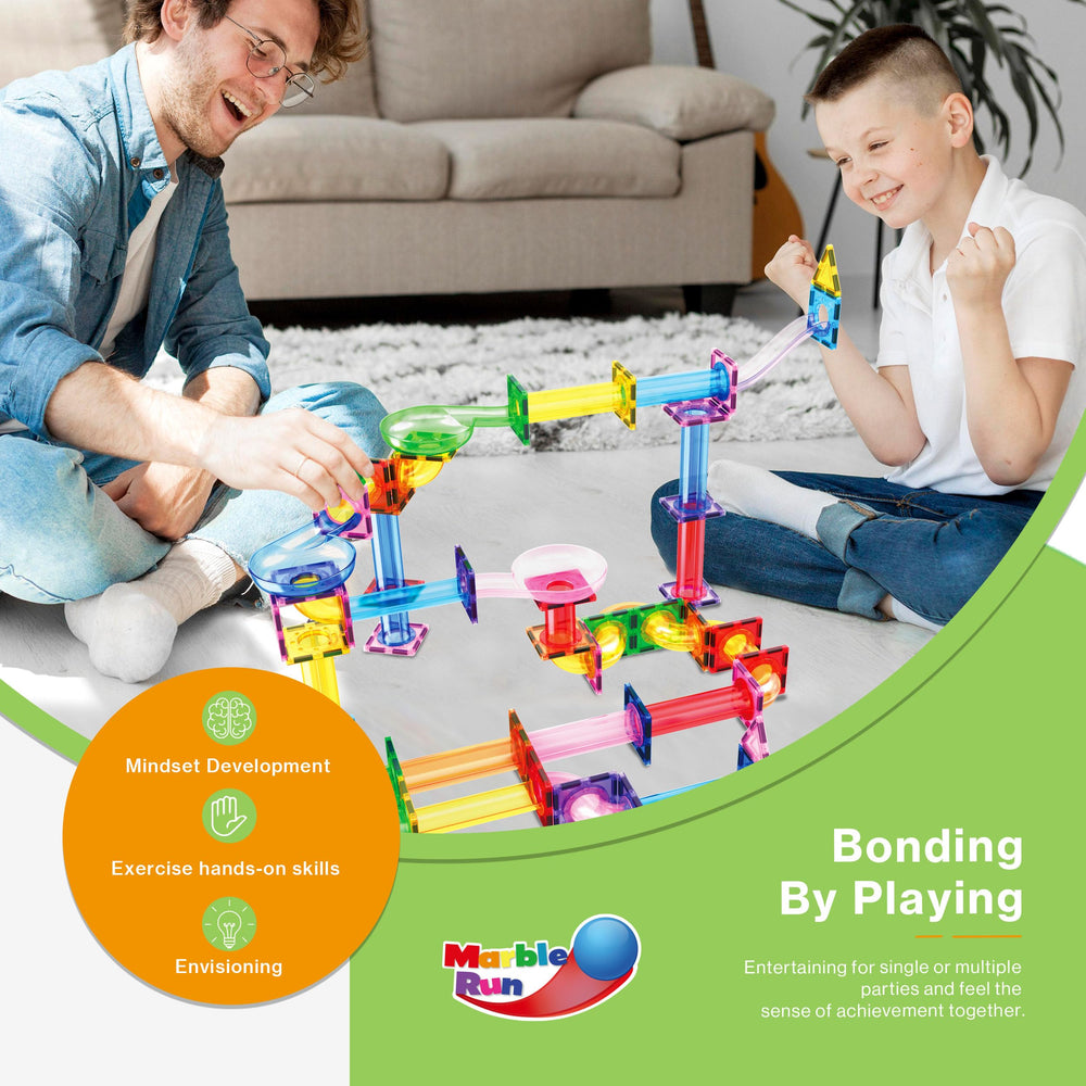 Bright interlocking tiles create colorful builds that spark creativity.