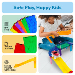 PicassoTiles colorful tile play captures vibrant visuals for engaging STEM sessions.