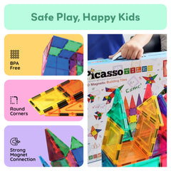 Colorful PicassoTiles tiles inspiring creative and collaborative building sessions.