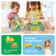 PicassoTiles concrete mixer magnet tiles for collaborative construction play.