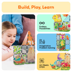 PicassoTiles Dinosaur Adventure Raptor figure supports motor coordination and imaginative adventures.