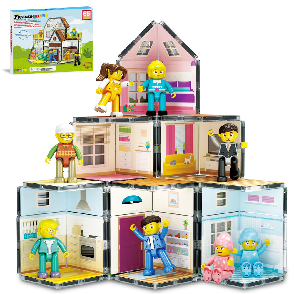 PicassoTiles dollhouse family figures support imaginative storytelling during play.